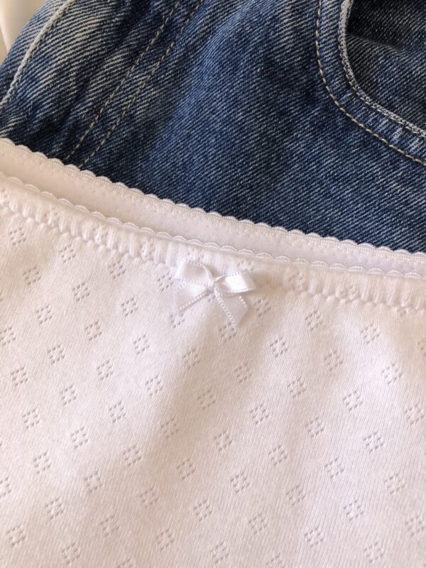 Shorty coton pointelle blanc avec nœud satin blanc
